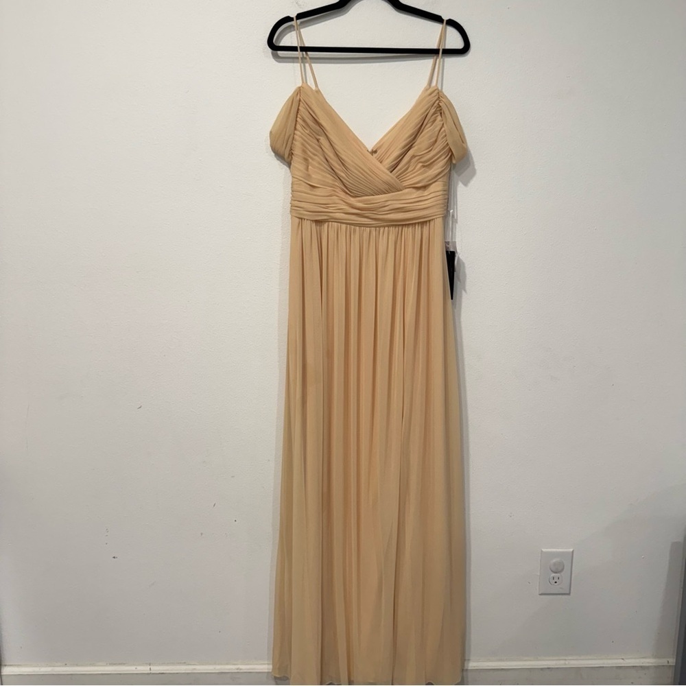 Alfred Sung Chiffon Cold Shoulder Bridesmaid Dress D743 Golden Yellow 12 - Picture 2 of 6